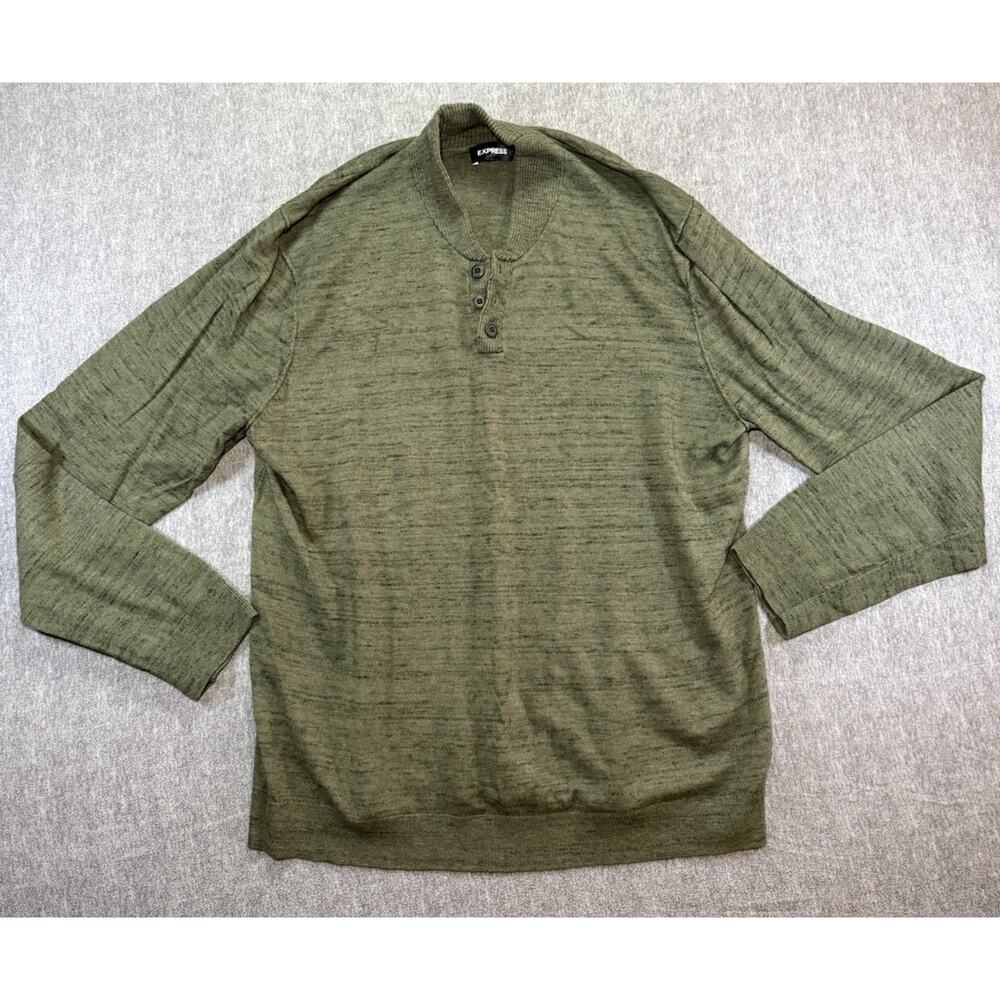 Express Men’s 2XL Green Long Sleeve Sweater, 70% Cotton 20% Nylon 10% Wool